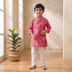 Pink Patola Kurta with White Pyjama