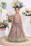 Dusty Old Rose Tissue Silk Top with Floral Embroidery & Elegant Elasticated Lehenga.