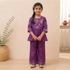 Purple Brocade Silk Outfit sets for boys and girls.