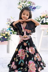 Floral Printed And Embroidered Top With Matching Lehenga And Organza Dupatta