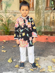 Stylish Floral Kurta With Patch Pocket Detail And Pyjama