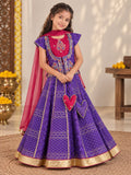 Purple & Red Hand-Embroidered Top & Jacket with Dupatta and Flared Lehenga