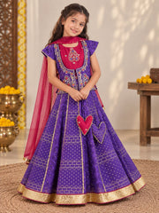 Purple & Red Hand Embroidered Girl and Boy Set