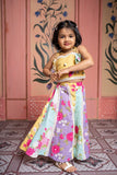 Add a pop of sunshine with this mustard crop top and floral paneled flared pants set for girls - Kirti Agarwal