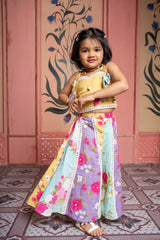 Add a pop of sunshine with this mustard crop top and floral paneled flared pants set for girls - Kirti Agarwal
