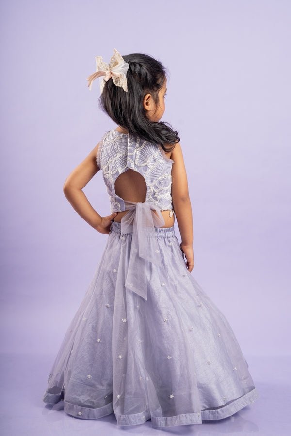 Adorable Lavender floral - embroidered lehenga set with a beaded crop top, perfect for a charming and elegant look at special occasions. - Kirti Agarwal