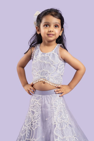 Adorable Lavender floral - embroidered lehenga set with a beaded crop top, perfect for a charming and elegant look at special occasions. - Kirti Agarwal