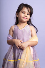 Adorable Lavender top with golden yellow dhoti pants and matching dupatta, perfect for festive celebrations - Kirti Agarwal