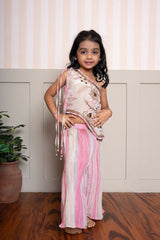 Multicolor Crush Tissue Kurta With Dhoti & Beige Embroidered Top With Palazzo