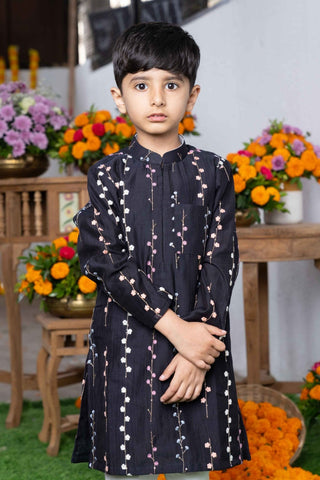 Black Embroidered Silk Kurta with Multicolored Floral Detailing and White Pants – Perfect for Weddings, Festivals, and Special Celebrations - Kirti Agarwal