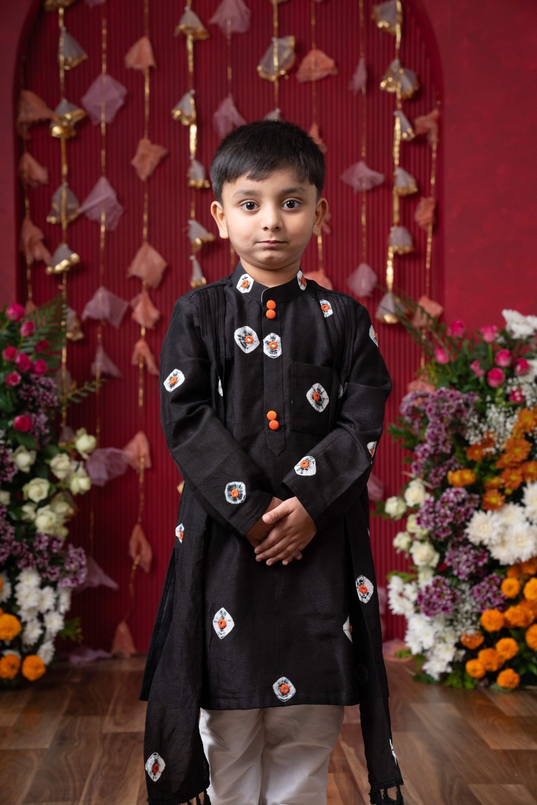 Black Ethnic Kurta Set for Boys with Elegant Embroidery - Kirti Agarwal