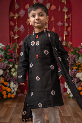 Black Ethnic Kurta Set for Boys with Elegant Embroidery - Kirti Agarwal