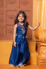 Blue Floral Embroidered Top with Palazzo & Kurta with Embroidered Jacket and Pyjama