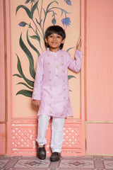 Blush pink embroidered sharara set & embroidered kurta with white churidar