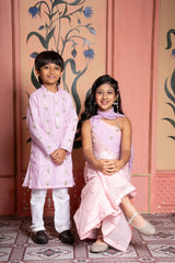 Blush pink embroidered sharara set & embroidered kurta with white churidar - Kirti Agarwal