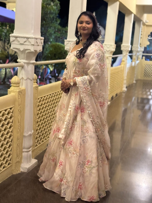 Blush Pink Floral Embroidered Lehenga Set - Kirti Agarwal