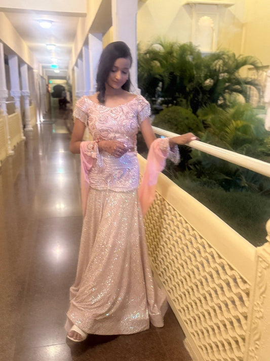 Blush Pink Glitter Mermaid Lehenga Set - Kirti Agarwal