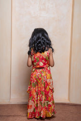 Brighten every festive moment with this embroidered Crepe Chinnon top and floral brocade palazzo set — perfect for your little fashionista - Kirti Agarwal