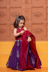Maroon crop top and purple lehenga set & Purple Embroidered Flap Kurta