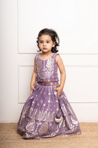 Brocade Embroidered Purple Top And Lehenga - Kirti Agarwal