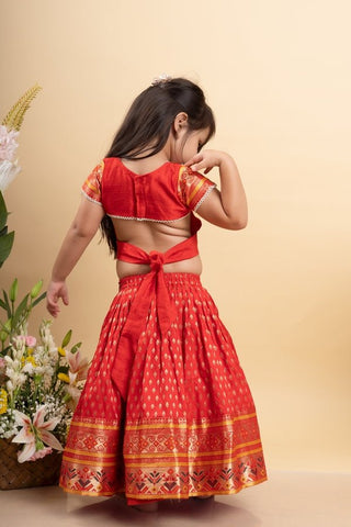 Brocade Red Top And Heart Tassels Enhanced Lehenga