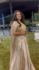 Champagne Gold Crop Top Lehenga with Draped Dupatta - Kirti Agarwal