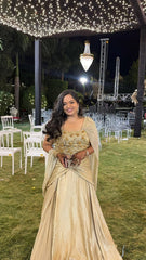 Champagne Gold Crop Top Lehenga with Draped Dupatta - Kirti Agarwal