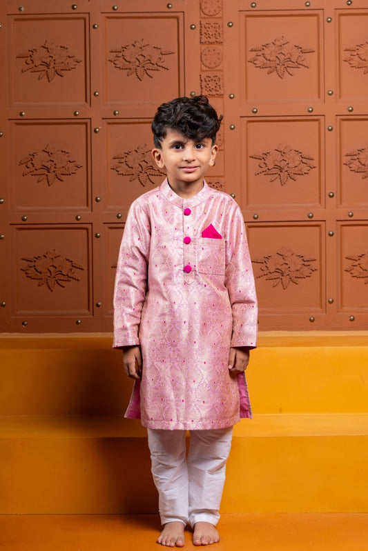 Charming green silk kurta with white churidar & Make your little prince shine in this vibrant pink designer kurta pajama & Elegant pink silk kurta with white churidar - Kirti Agarwal