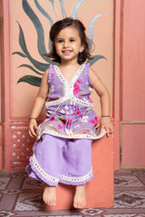 Lavender floral set with Kurti and flared pants & floral lavender kurta set