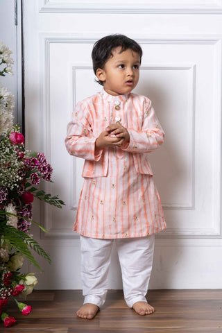 Charming Pink Kurta with Golden Embroidery and Pants Set for Kids - Kirti Agarwal