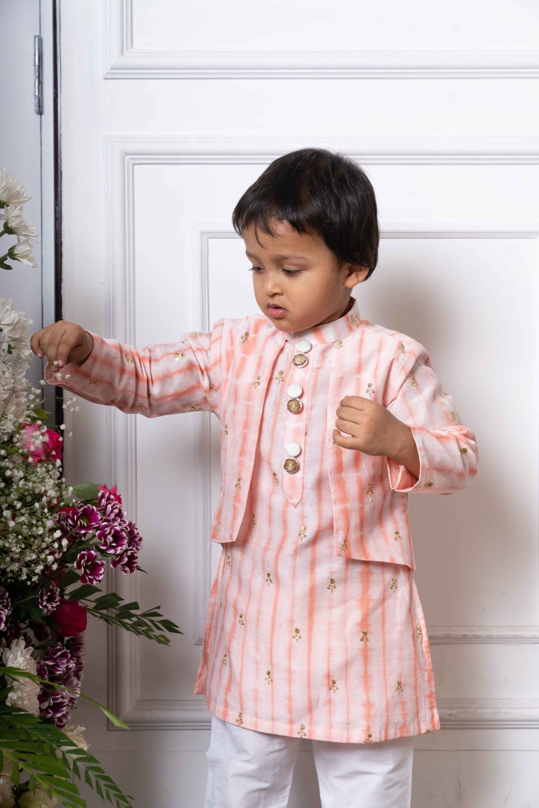 Charming Pink Kurta with Golden Embroidery and Pants Set for Kids - Kirti Agarwal