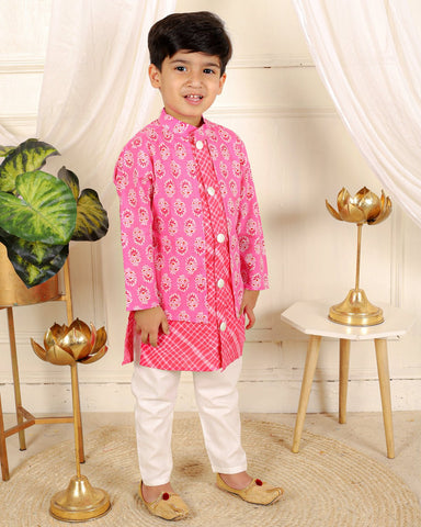 Cotton print jacket style kurta with pyjama