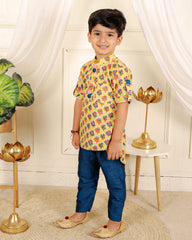 Cotton print kurta with blue pyjama - Kirti Agarwal
