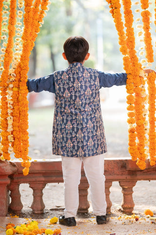 Dark Blue Chanderi Kurta with Jacket and Chudidar - Kirti Agarwal