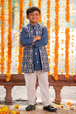 Dark Blue Chanderi Kurta with Jacket and Chudidar - Kirti Agarwal