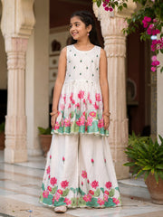 Elegant Chanderi Silk Floral Kurta Set & Flared Palazzo.