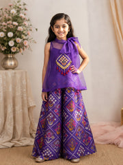 Elegant Silk & Organza Three-Piece Set with Hand-Embroidered Organza Jacket and Flared Palazzo.