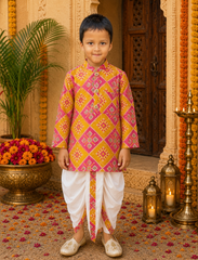 Yellow and Pink Patola Print set for boys and girls.