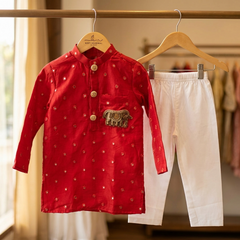 Red Chanderi Abla work kurta and Chudidar