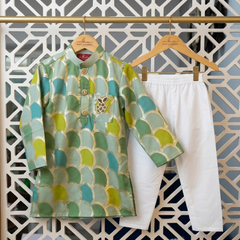 Multicolour Brocade Kurta And White Pyjama