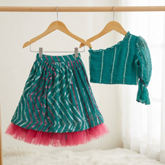 One off Shoulder Embroidered crop top with sequin work Lahenga