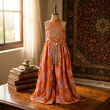 Rust Orange Embroidered Crop Top with Statement Tassels and Printed Floor-Length Palazzo Set