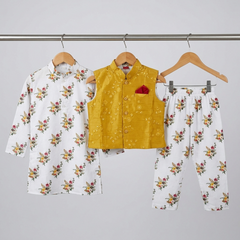 Embroidered Bandi with Flower Print kurta and Pajama