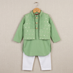 Green Embroidered Bandi with Kurta and Chudidar