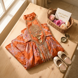 Rust Orange Embroidered Crop Top with Statement Tassels and Printed Floor-Length Palazzo Set
