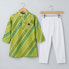 Brocade Embroidered Leheriya Printed Multicolour Kurta And White Pyjama
