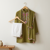 Elegant embroidered olive green kurta set with a matching dupatta| Designer Kids Ethnic Wear | Kirti Agarwal
