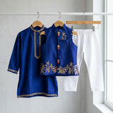 Regal royal blue embroidered jacket set| Designer Kids Ethnic Wear | Kirti Agarwal