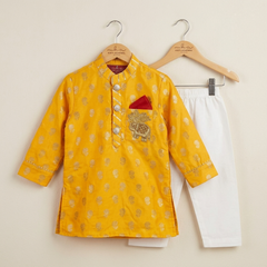 Yellow Brocade kurta with Chudidar
