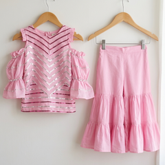 Embroidered Pink Kurta with Balloon Sleeves and Sharara